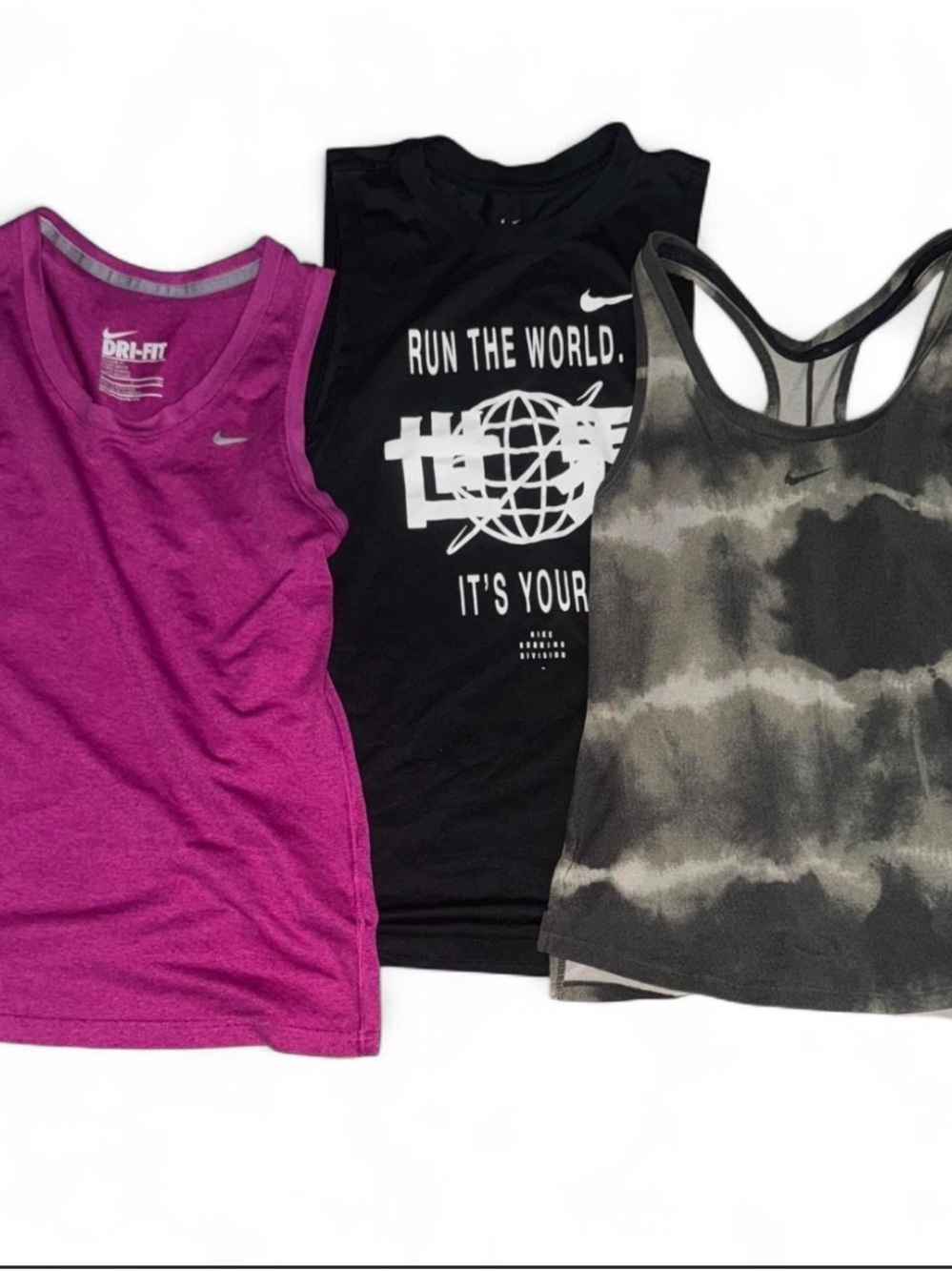 Nike Women’s Tank Top Trio — Magenta, Black, Charcoal Tie-Dye
